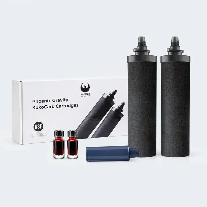 Phoenix Gravity KokoCarb Cartridges packaging with two black cartridges and a box on a light gray background.