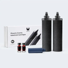 Phoenix Gravity KokoCarb Cartridges packaging with two black cartridges and a box on a light gray background.